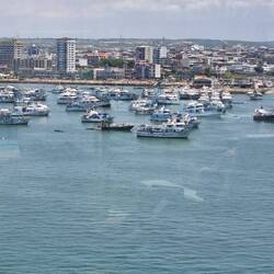 Fishing boats and town