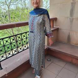 Cathy in her beautiful new kurts