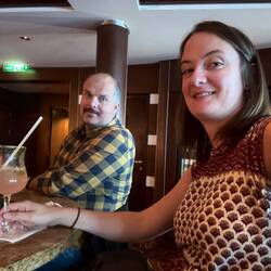 Enjoying a drink whilst the spinning continues!