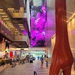 Shopping Malls mit überdimensionalen Bildschirmen und Kunst