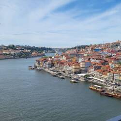 Crossing the bridge into Porto.