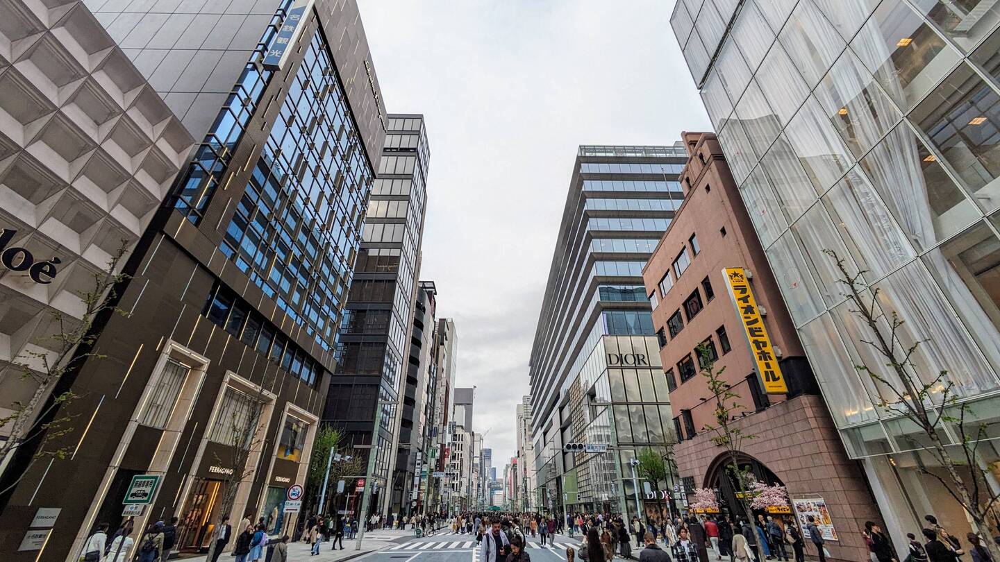 Ginza, main road closed to vehicles, concrete canyon