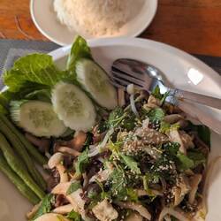 Lunch - mushroom laap, very delicious, fresh with lots of mint and lime, 9/10