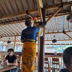 Staff making offerings even in this cafe
