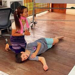 First aid lessons with Harry as the guinea pig