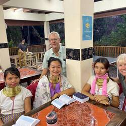 The three girls from the Karen Long Neck village who come regularly for lessons