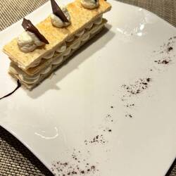 Dessert. Yum! Puff pastry, tahitian vanilla diplomat cream and chocolate.