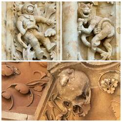 Astronaut/Eis essender Affe/Frosch auf Totenkopf