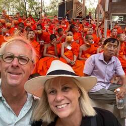 At the night predator show with a large group of trainee Bhuddist Monks