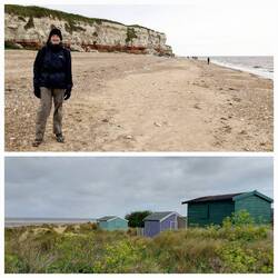 Old Hunstanton; View from beach / Beach huts seen from the coastal path