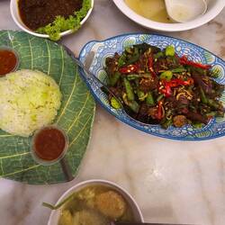 Beef Panang, Sambal Vegies, Meatball Soup