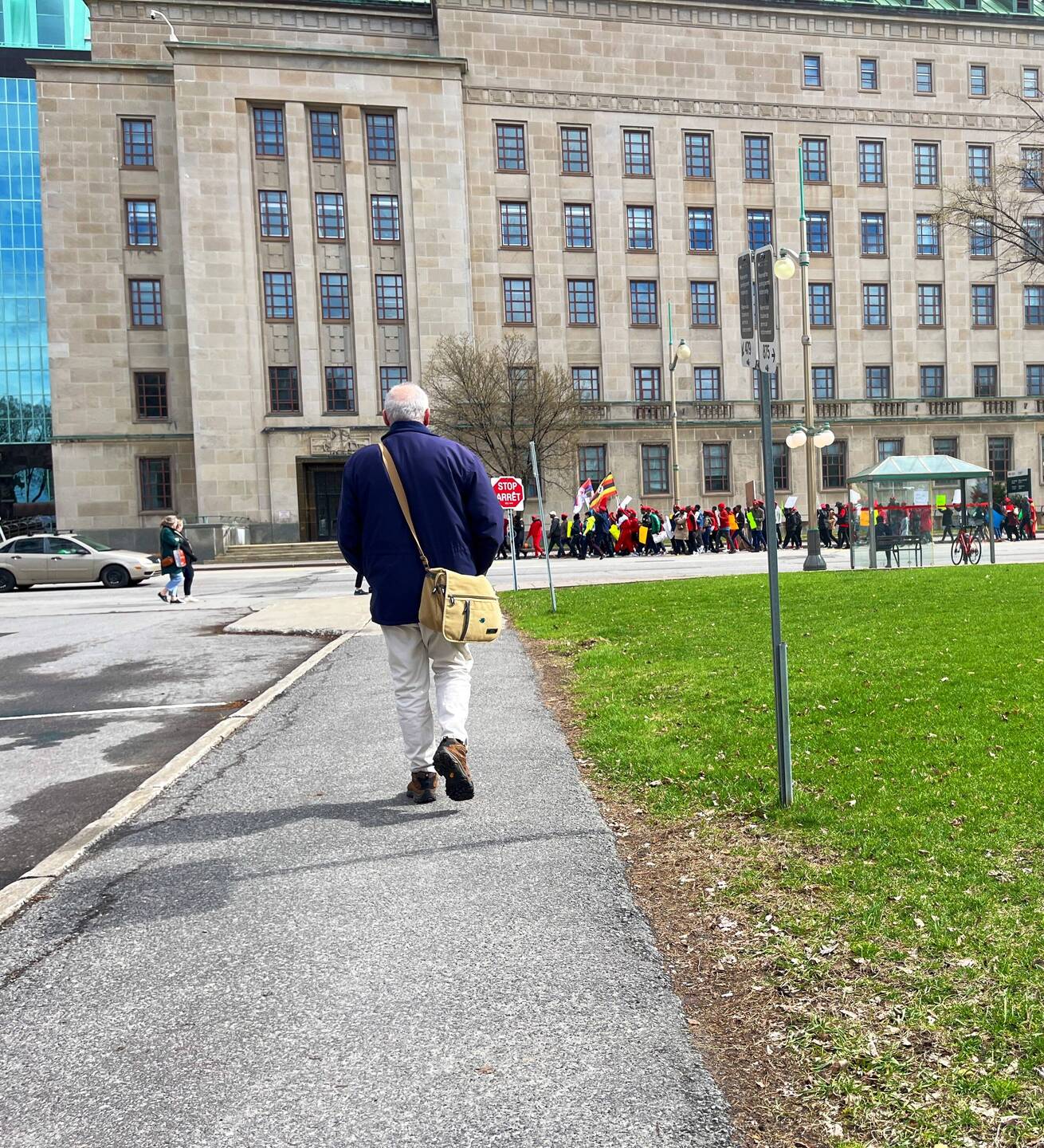 Graham heading towards a demonstration on our Sunday ramble downtown