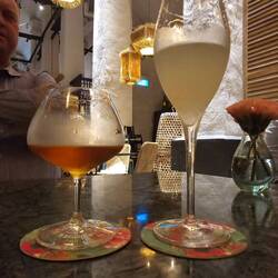 Digestifs...Armagnac for Jeremy and Sparkling Saki for me