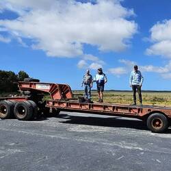 Heading back to Montague on Low loader from Robins Island