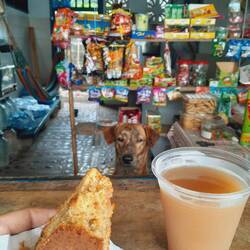 Mein Standardfrühstück: Jugo de tamarinde + torta con plátano y bocadillo