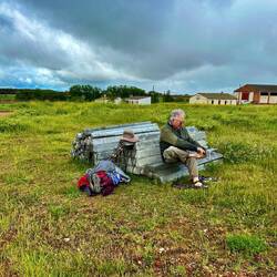 Roel found these wet cement bars to sit on to change into dry socks