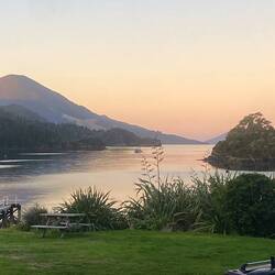 Out our back window at Elaine Bay at happy hour.