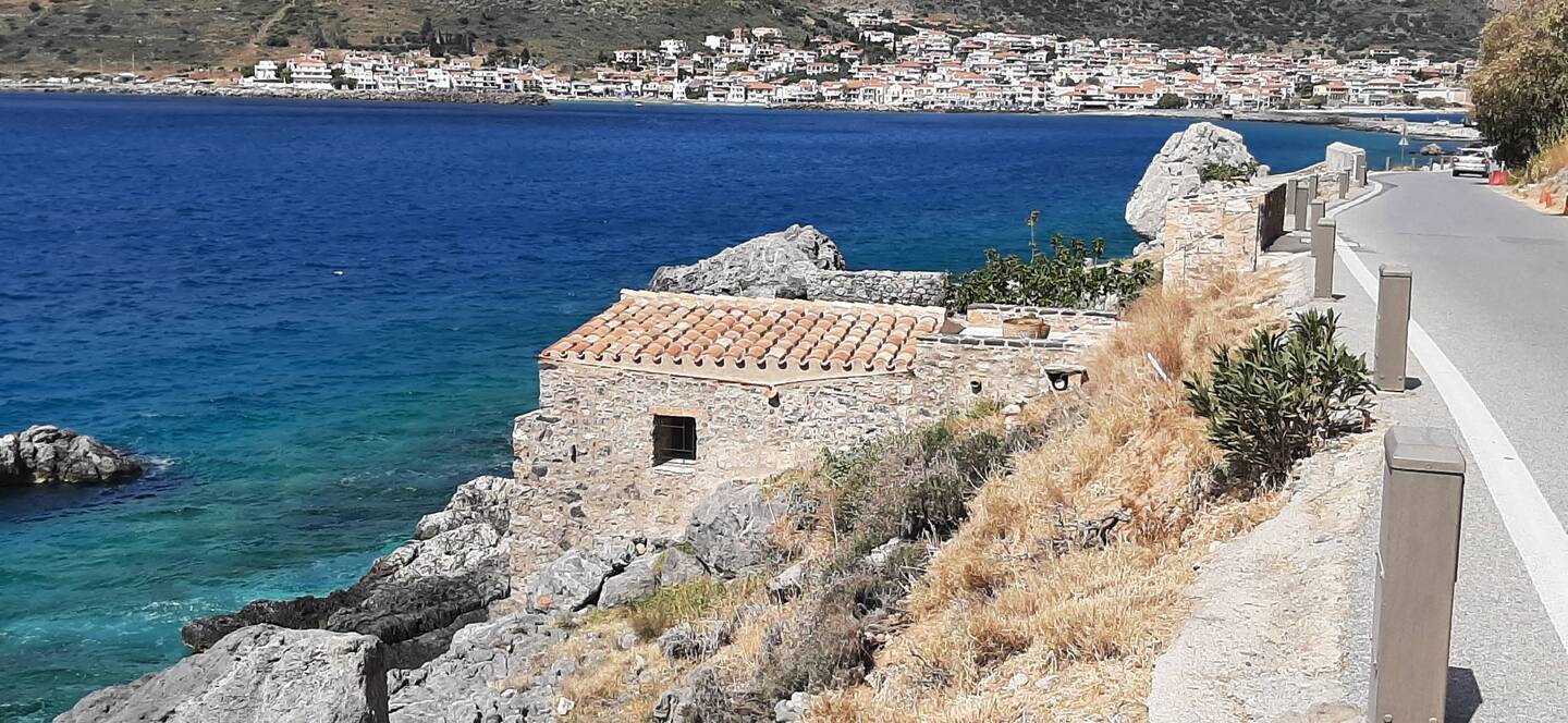 road leading from the mainland town to the fortress