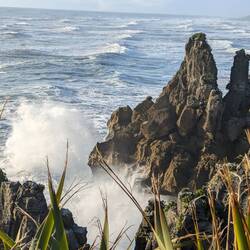 The tide was in with big waves.