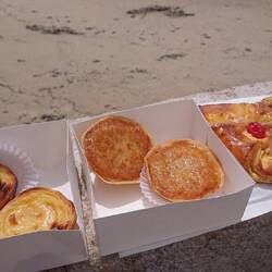 Queijada de Evora, similar to pastei de nata but with a citrusy sheep cheese curd