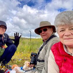 We gave up on benches and took a meal break on the ground. Amazing - we were able to get up after!