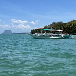 Typical outrigger boat for stability in the waves.