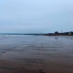 Looking back at restaurant after tide went out