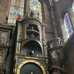 The mechanical clock in the Strasburg Cathedral 1352-1354. At 12:30 each day it starts to work