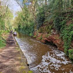 The beginning of the Tyrley lock flight. Beautiful exposed rock with moss and ivy
