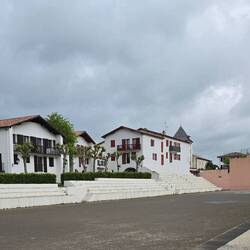 Large Pelota (Basque sport) pitch in the middle of the village