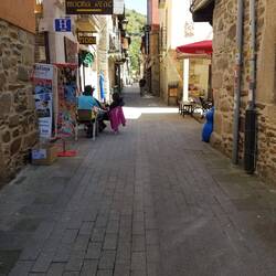 Rolling through town heading for our albergue