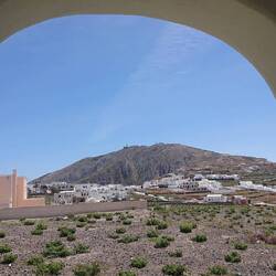 Moni Profit Ilia (the highest point of Santorini) from our balcony