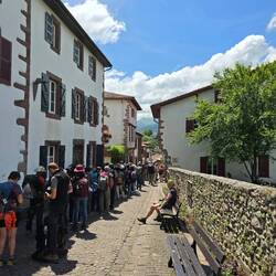 Pilgrims starting the 30 day Camino francés walk to the Santiago de Compostela In Portugal