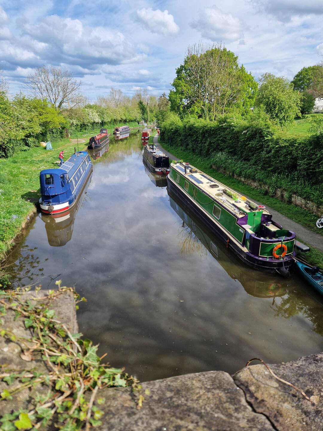 Rainboat and The Black Cat moored together. Will fitted a hook to Rainboat's stern for the life ring