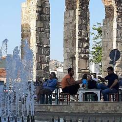 stork nests atop the columns