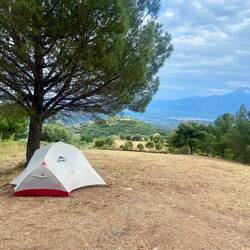 mein Zeltplatz mit Aussicht auf Sparta