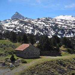 View of Pic d’Anie mountain in background from the col