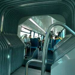 flexible busses are pretty weird at round abouts, you don't want to be moving about!
