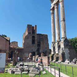 The three columns to the right are all that remains of a great building in the roman forum