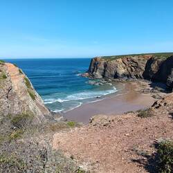 Scenic coastline along our route
