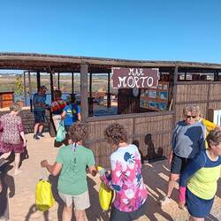 Lining up to swim/float in the salt lagoon