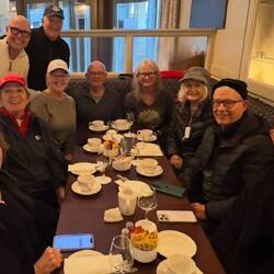 Waiting for our tender at the Royal Marine Hotel