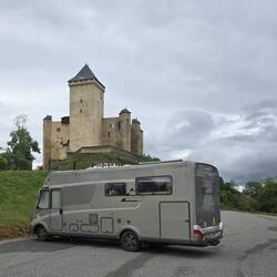 Motorhome parkup for the night. With stunning views of the Pyrénées and Château fort