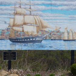 This is a billboard representation of the fastest ship in the world - The Marco Polo 1851.
