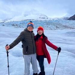 Vincent and Lillian on top of Mendenhall Glacier