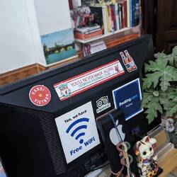 Only other photo I took today, the front desk of our Hanoi hostel, I can't escape it!
