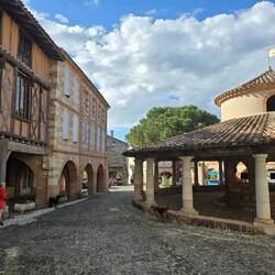 Half timbered houses with coverts surround the village centre
