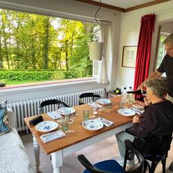 Preparing for dinner in a room with a view