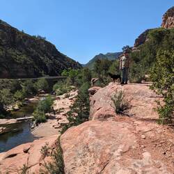 Della looks down on Oak Creek. Dogs aren't allowed down there.