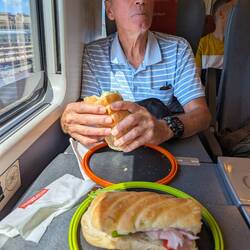 Finally aboard fast train to Napoli! Now for breakfast.